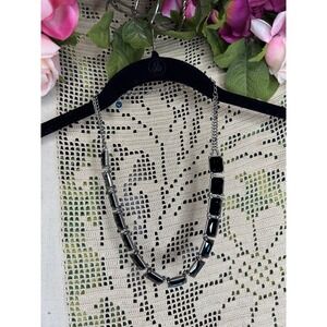 lia sophia Blue Faceted Stone Necklace Silver Tone Adjustable Statement Chunky